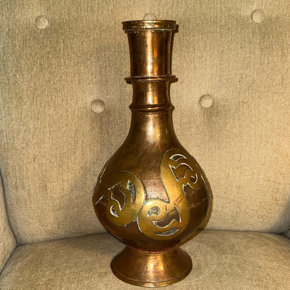 Handmade and Hammered Copper and Brass Vase 14”